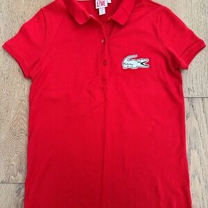 Lacoste Red Women's Short Sleeve Polo Tee with White Croc Patch